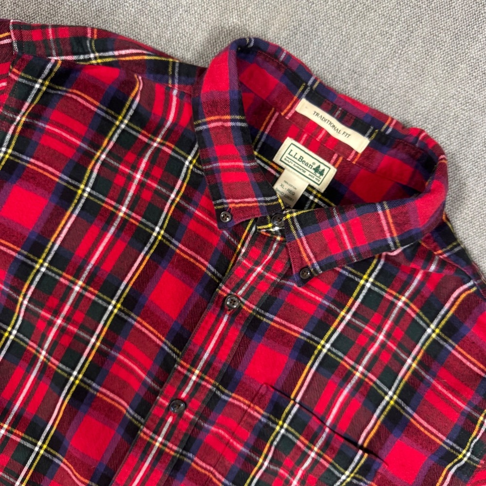 L.L.Bean Flannel Shirt Mens Traditional‎ Fit XL Red Tartan Plaid Cotton Classic